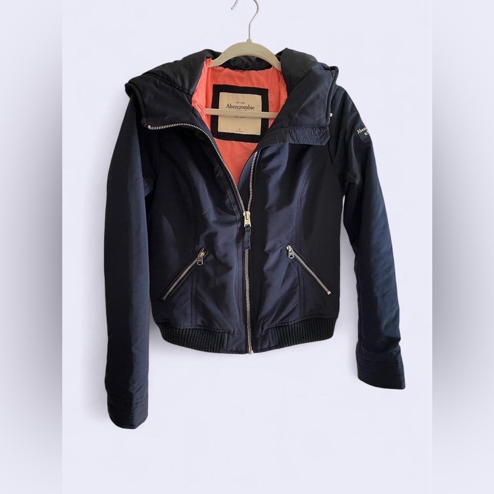 Abercrombie & Fitch Girls Navy Blue Bomber Jacket with Hoodie Size Medium